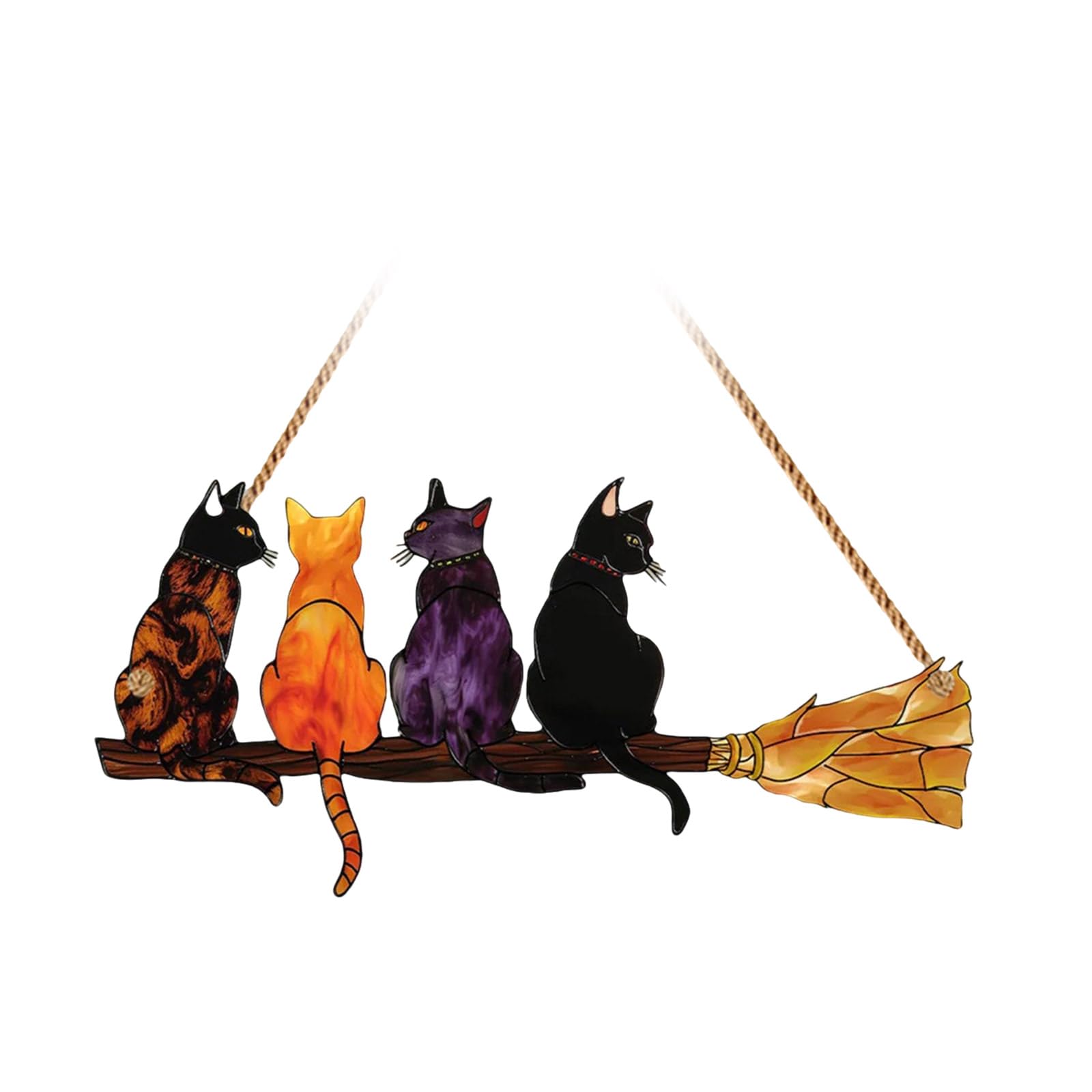 Cats with Broom Theme Reflective Window Hanging Ornament Shatter Resistant Acrylic Suncatchers Home Garden Patios Decors Window Suncatchers
