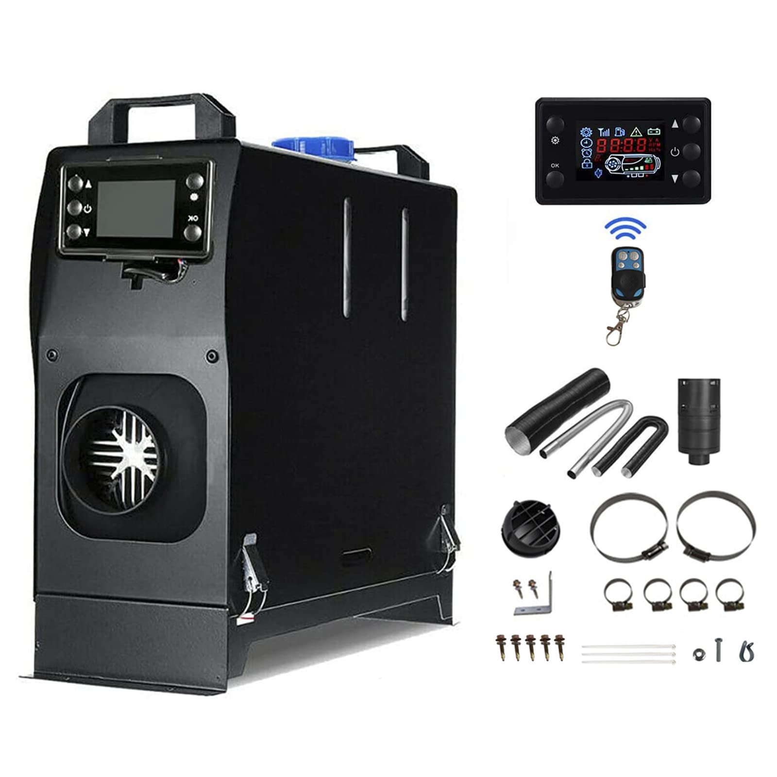 Chauffage Diesel 12V 5KW Réchauffeur D'air Diesel avec Télécommande Interrupteur LCD, Chauffage Stationnaire Diesel Tout-en-un pour Camion, Voiture, Camping-Car, SUV,Noir,1 Hole