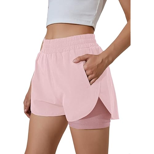 BMJL Women's Running Shorts Elastic Waistband High Waisted Shorts Pocket Sporty Workout Shorts Gym Athletic Shorts Pants