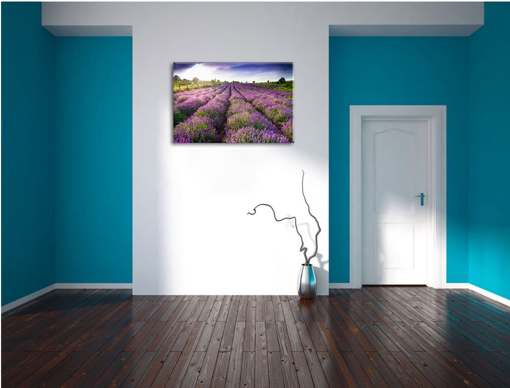 Pixxprint Lavendelfeld Provence, Größe: 120x80cm, Leinwandbild, fertig gespannt, Wandbild, Dekoration, Kunstdruck, kein Poster