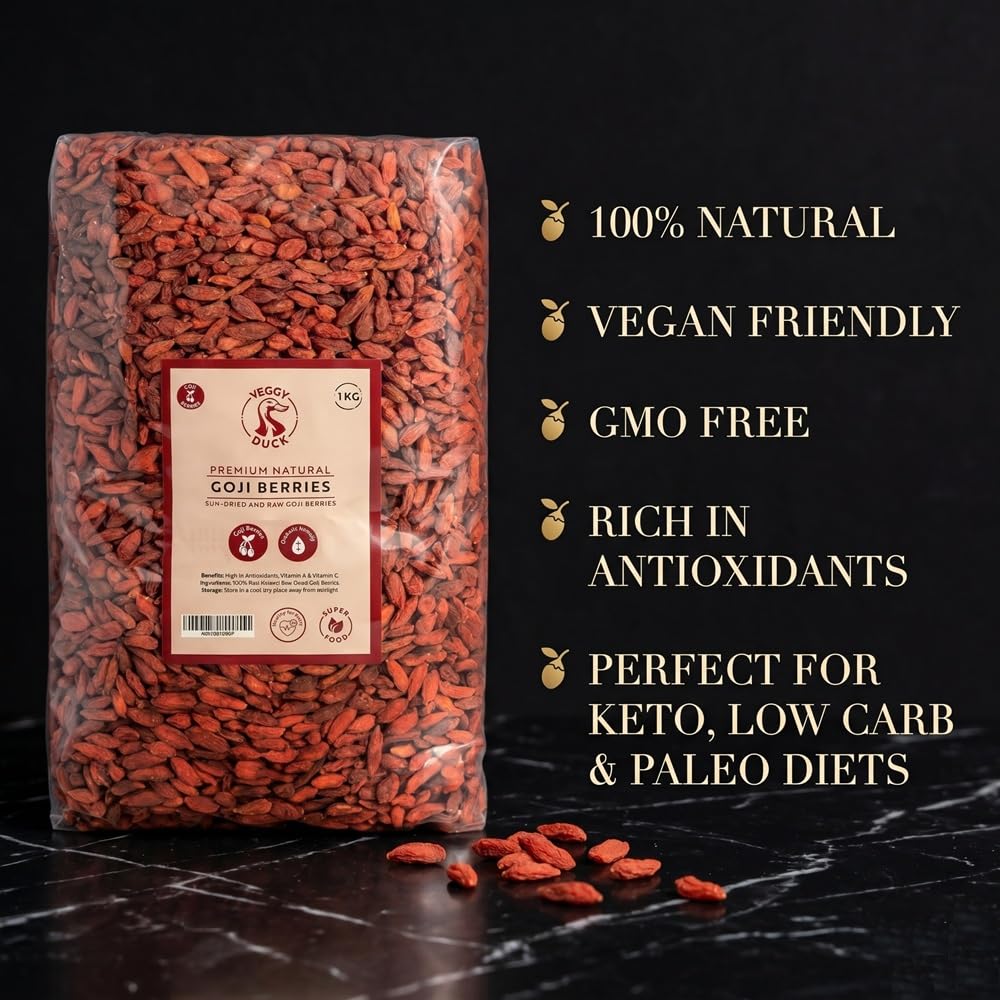 Veggy Duck - Bayas de Goji Naturales (1Kg) - Bayas Secas | Ricas en Antioxidantes, Vitamina A y Vitamina C