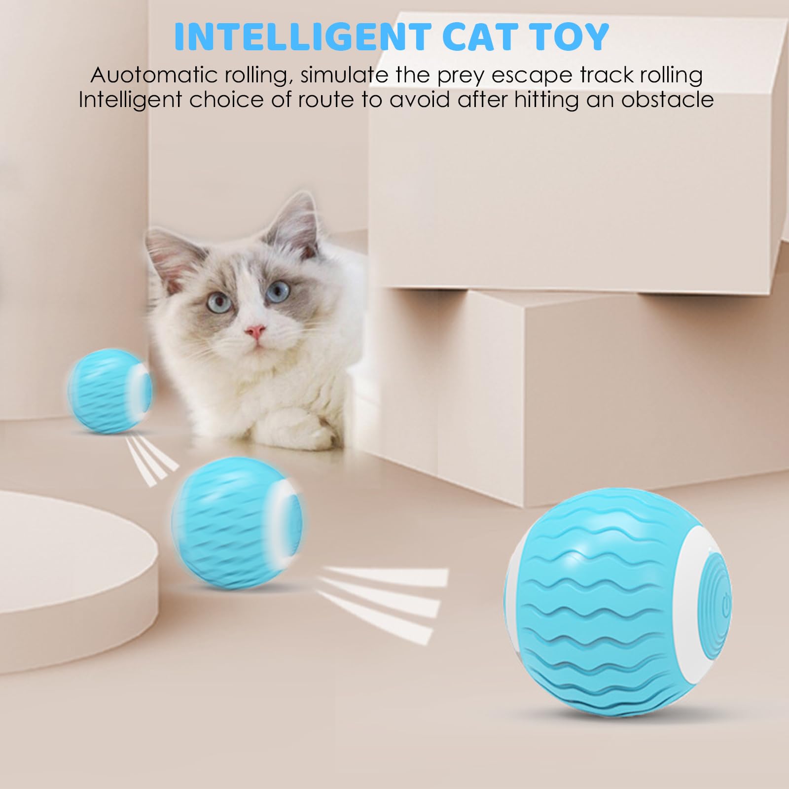 Pakoo Interaktives Katzenspielzeug Ball mit LED-Lichtern, intelligentes 360° automatisches rollendes Kätzchenspielzeug mit Typ-C-Aufladung, bestes Geschenk für Ihre Katze/Kitty