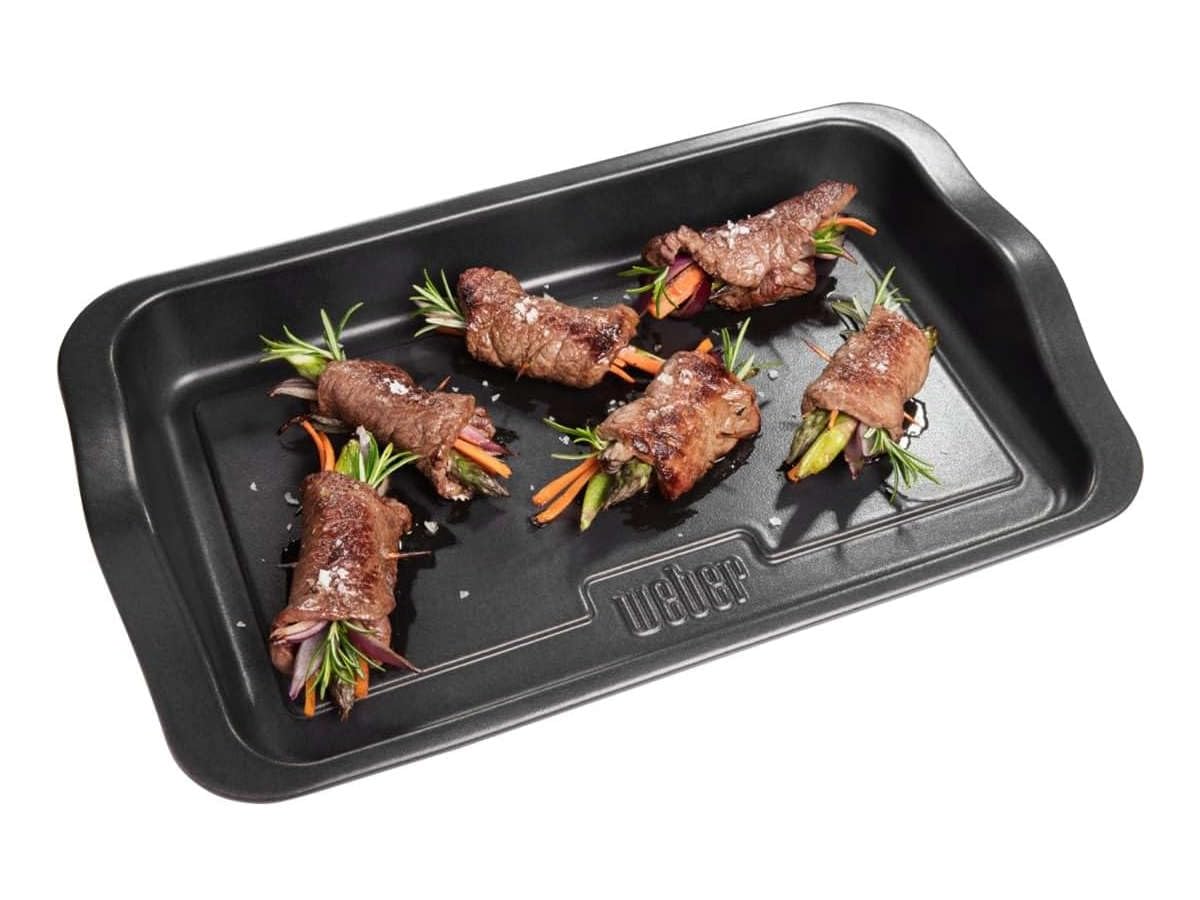 Weber Plancha de cerámica, 42 x 25 cm, con borde alto, superficie antiadherente, extremadamente resistente al calor, ideal para acompañamientos y más, apta para lavavajillas - Negro (17885)