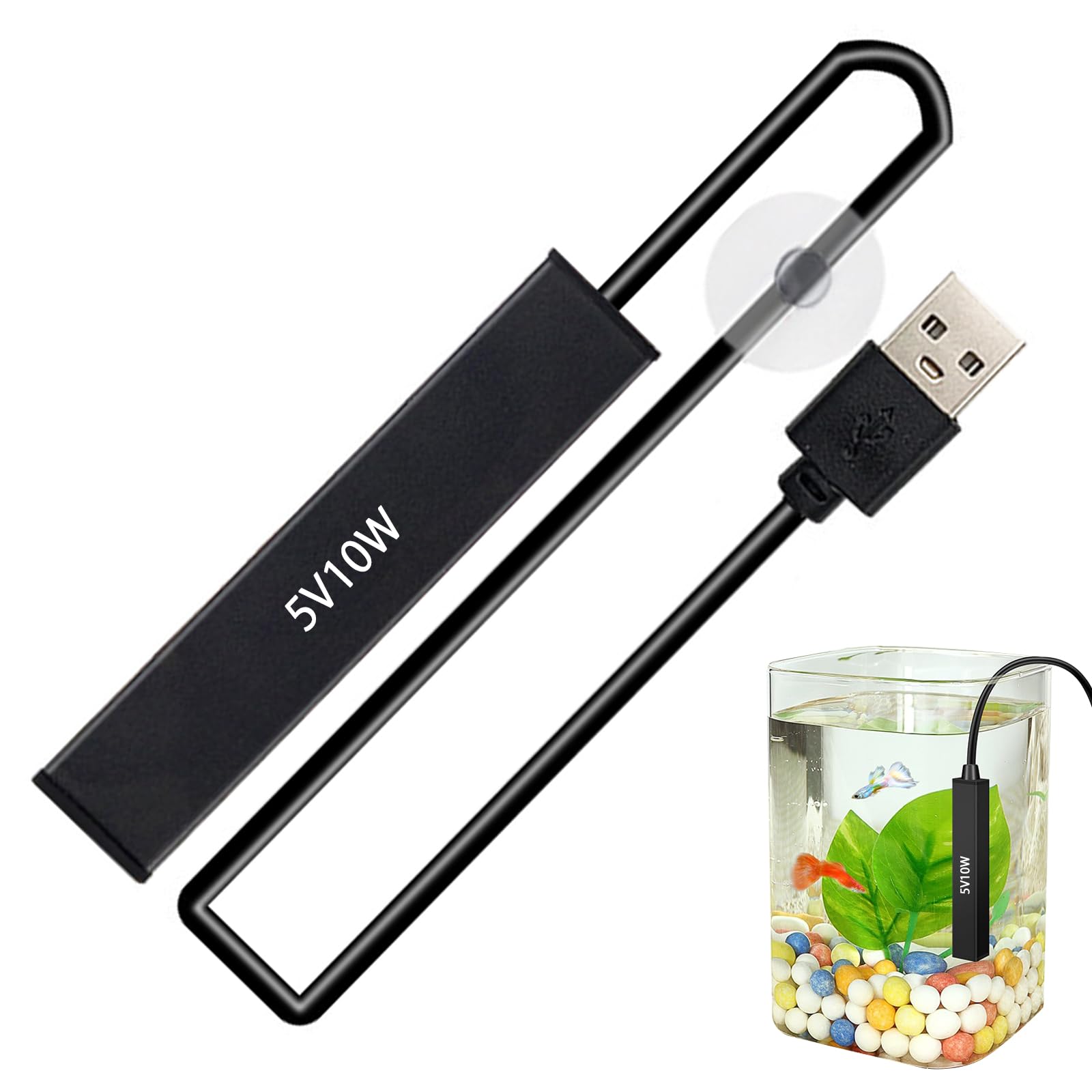 PAVIKE水槽用ヒーター【10W】小型水槽ヒーター ミニ水槽ヒーター 熱帯魚ヒーター USB電源、水槽用品、2L〜5Lの水量に適しており、水槽、魚の飼育などに適し