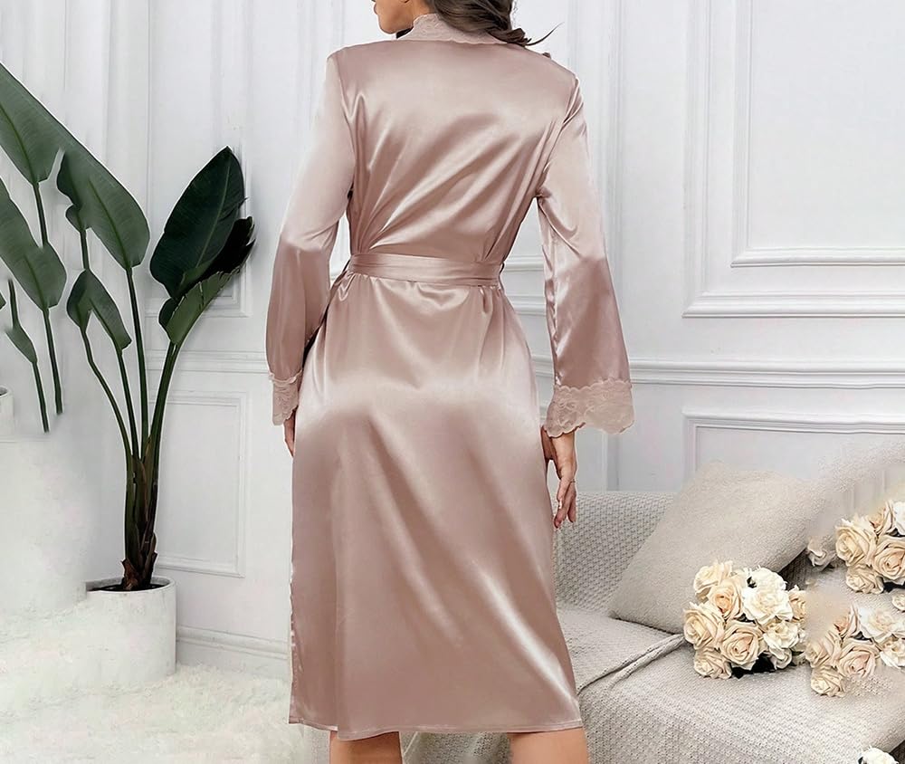 Peignoirs pour Femmes Avec Bordure en Dentelle - Kimonos de Luxe Sexy en Satin - Vêtements de Nuit Légers et Doux À Col en V pour La Mariée