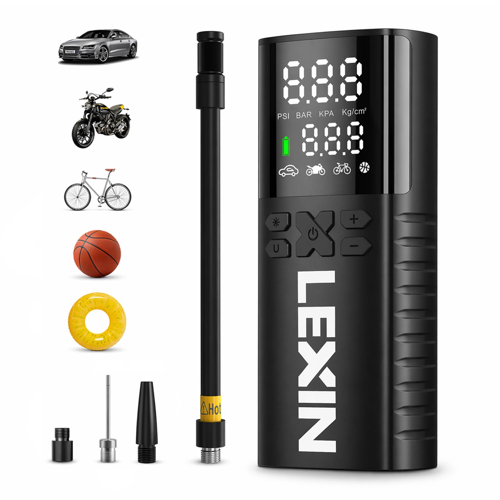 LEXIN 4000mAh Compressore Aria Portatile Auto P4, 150PSI Gonfiatore Elettrico, 4 Modalità Mini Electric Compressor Air con Schermo LCD & Luce LED, Pompa Elettrica per Auto/Moto/Monopattino/Palloni