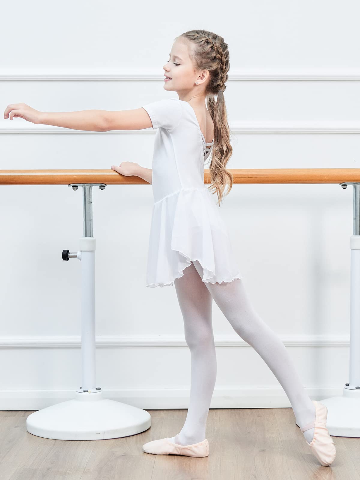 Soudittur Ballettkleidung Mädchen Ballettkleid für Kinder Baumwolle Balletttrikot Kurzarm Ballettanzug Tanzkleid Tanzbody mit Chiffon Rock Tütü