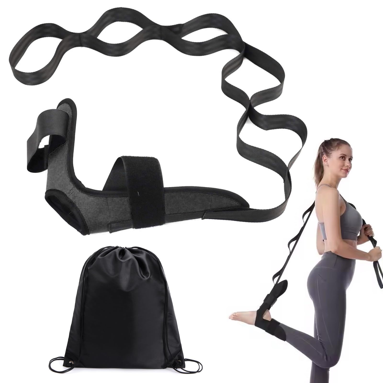 Izzila Stretching Strap with Loops and Detachable Foot, Foot and Calf Stretcher-Stretching Strap, Fitness Stretching Straps, Yoga Straps for Men Woman (Black)