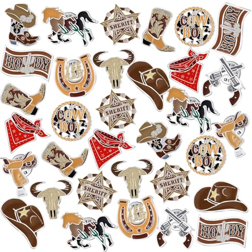 60 Pcs Western Lapel Enamel Pins Bulk Cowboy Cowgirl Hat Pins Western VBS Decorations Party Favors for Clothing Bag Hat Decor Jewelry Gift