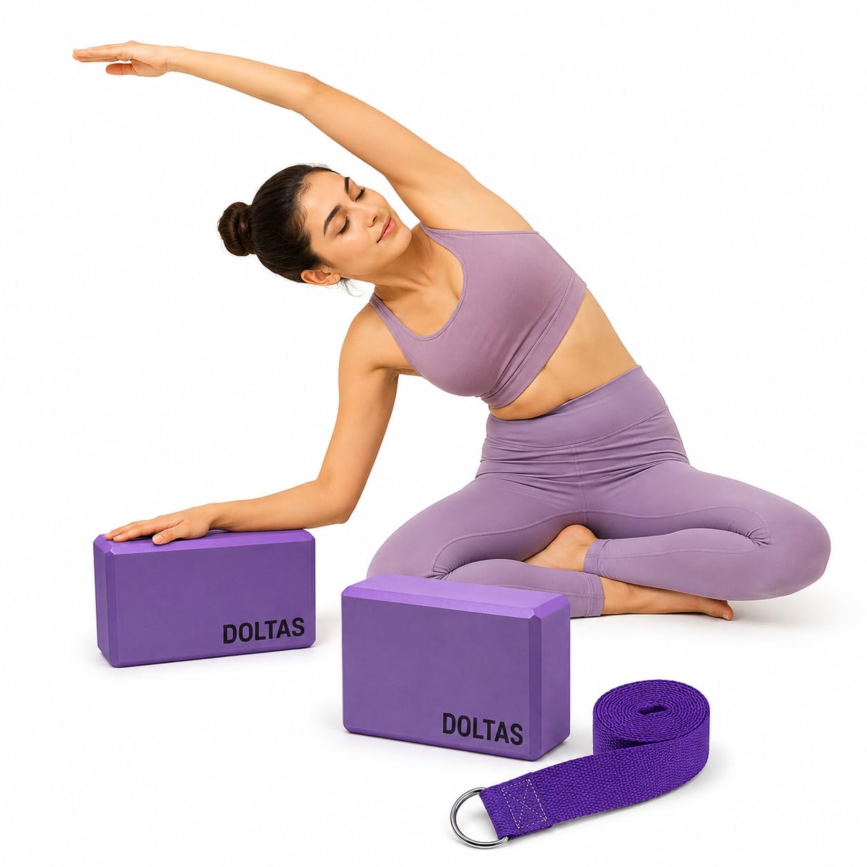 Doltas Yoga Blocks Set - Foam Blocks & Strap -2