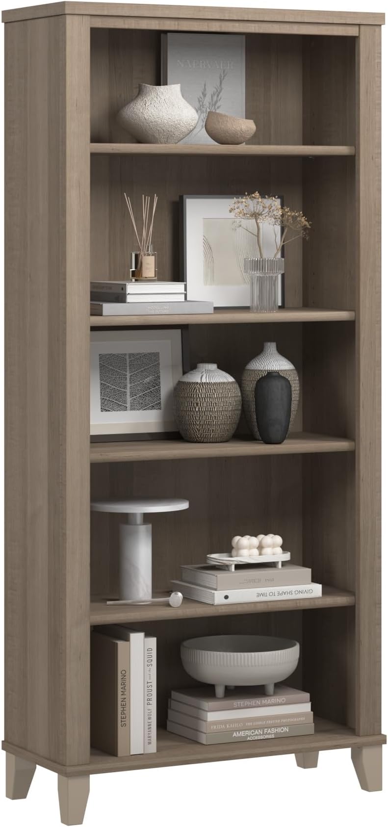Bush Furniture Somerset 5-Shelf Bookcase - Set of 2 | Large Open Bookcase with 5 Shelves in Ash Gray | Sturdy Display Cabinet for Library, Bedroom, Living Room, Office | Tall Accent Storage Shelf