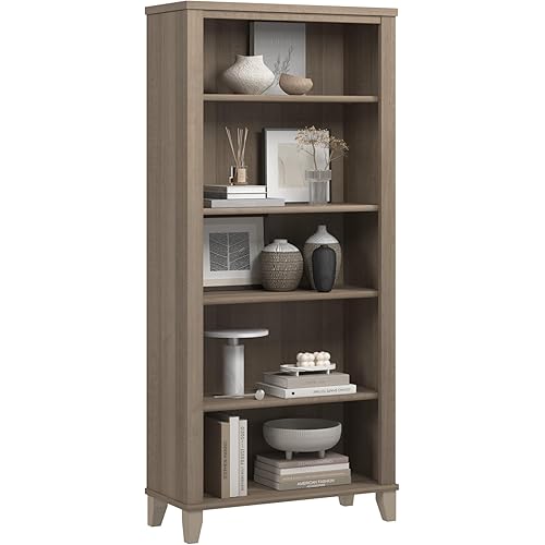 Bush Furniture Somerset 5 Shelf Bookcase in Ash Gray, Tall Bookshelf, Large Book Shelf for Living Room, Home Office, or Entryway