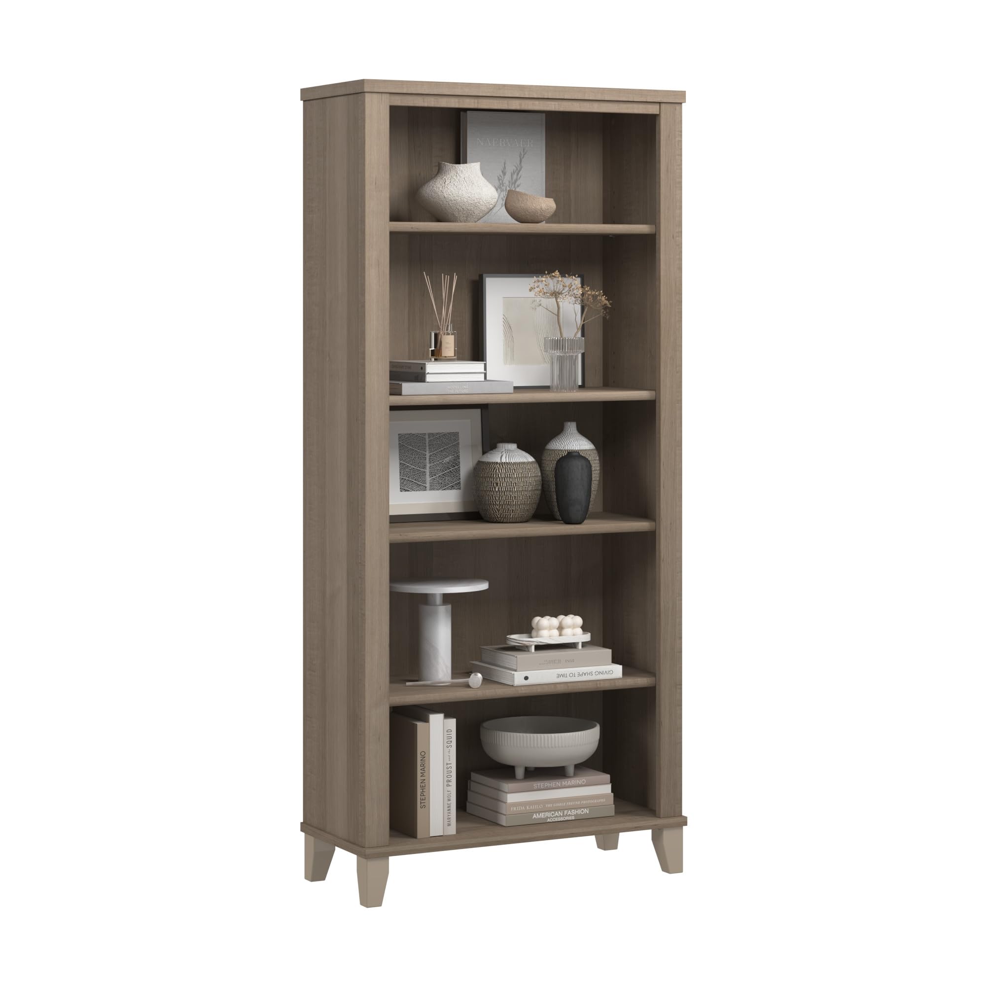 Bush Furniture Somerset 5-Shelf Bookcase - Set of 2 | Large Open Bookcase with 5 Shelves in Ash Gray | Sturdy Display Cabinet for Library, Bedroom, Living Room, Office | Tall Accent Storage Shelf