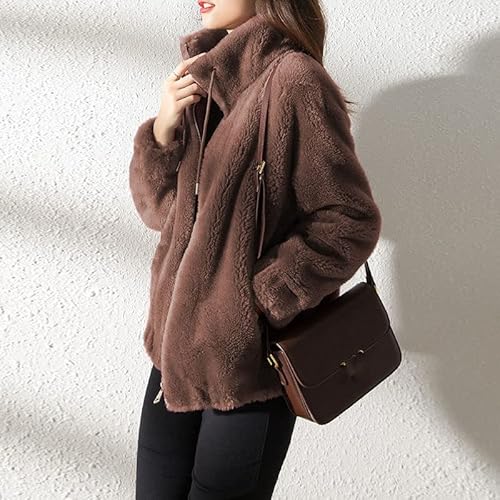 JMSUN Jaqueta feminina de inverno Casaco de pelúcia feminino com capuz Colorblock solto zíper quente