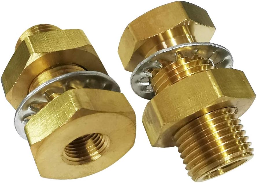 Legines Brass Pipe Fitting, Bulkhead Anchor Coupling, Bulkhead Tank Fitting, Frame Nipple, 1/8" NPT Female, 1-1/2" Length (Pack of 2)
