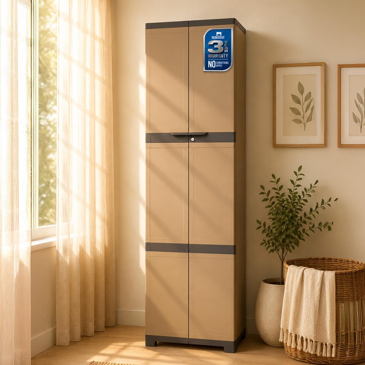 Nilkamal Freedom Mini Medium (FML) Plastic Cabinet for Storage| Space & Clothes Organizer| Shelves| Cupboard| Almari| Wardrobe| Living Room| Multipurpose for Home Kitchen & Office (Sandy & Dark Brown) discount deal
