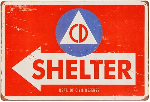Letrero de metal vintage SHELTER de defensa civil retro, letrero de hojalata para el hogar, pub, bar, decoración de pared, póster al aire libre, 8 x