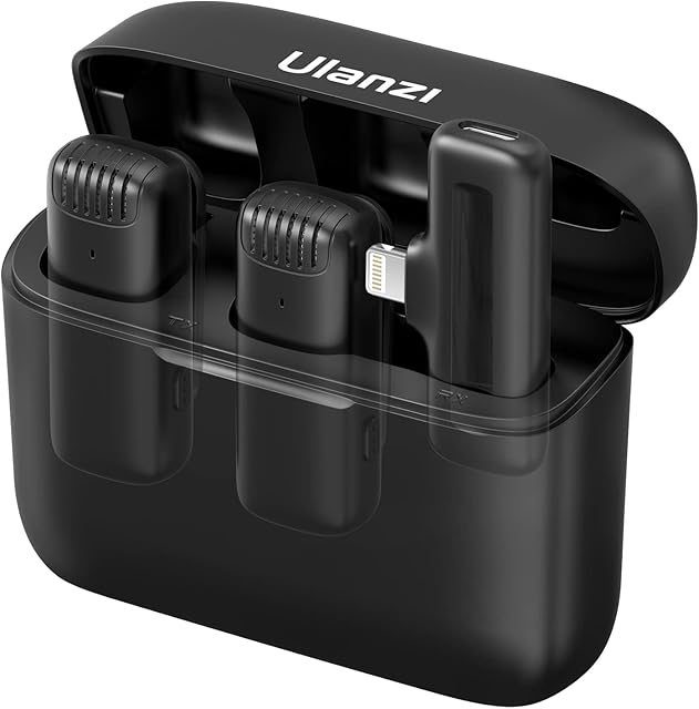 ULANZI J12 Bezprzewodowy mikrofon do smartfona z połączeniem Lightning, Czarny