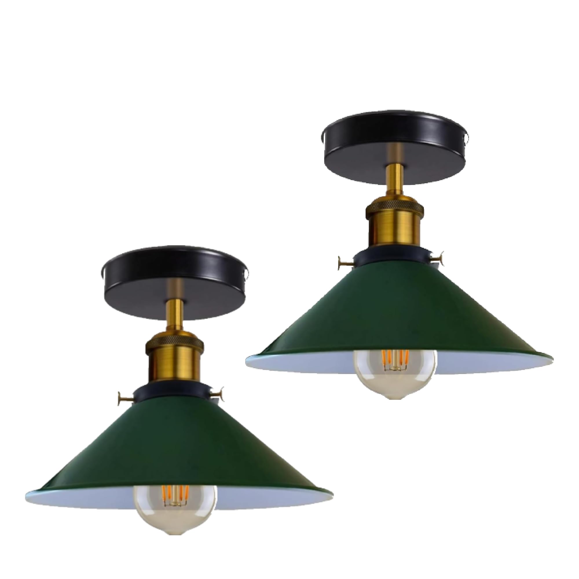 LEDSone Pack of 2 Ceiling Lighting Fixtures 22cm Green Conical Lampshade Flush Mount Ceiling Light for Kitchen Hallway Dining Rooms Living Rooms Easy Fit Anti Rust Durable Lighting with Bulb
