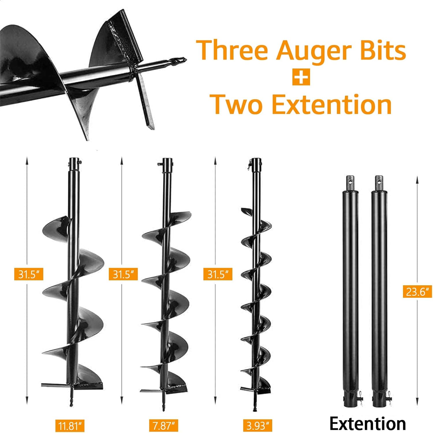 Gas Powered 72CC Post Hole Digger for Fence and Planting with 3 Auger Drill Bits (4" 8" & 12") + 2 Extension Rods（24" & 24"）, for Farm Garden Plant Earth Auger Drill Bits.