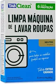 Limpa Maquina de Lavar Roupas em Tabletes/Pastilhas TabClean cx c/ 06 unidades de 30g (180g) para todos os tipos de Maquinas de Lavar Roupas (concentrado) 6 meses de higienização (NEUTRO)