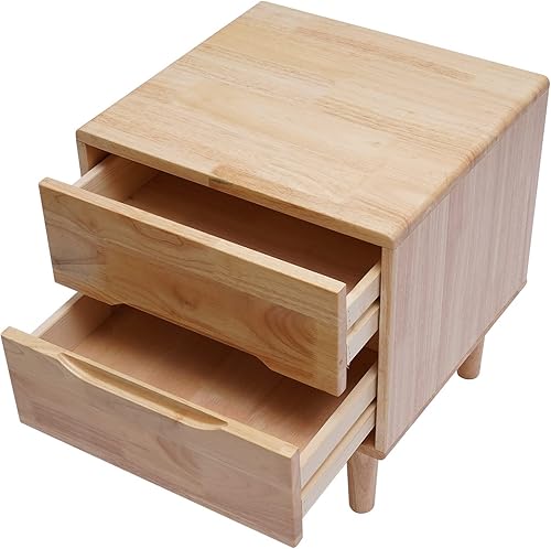 Miniatura 8 de Mesitas de noche modernas de madera con mango ranurado de mediados de siglo, mesa auxiliar para dormitorio, cajón de almacenamiento y estante con 2