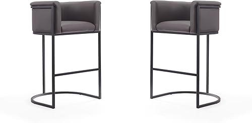 Miniatura 11 de Manhattan Comfort Cosmopolitan - Taburete de bar, asiento tapizado de piel sintética, marco de metal negro con reposapiés, respaldo semicírculo,