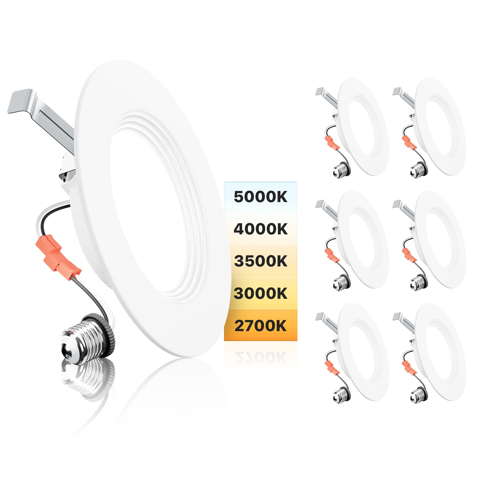 Photo 1 of Ensenior 5/6 Inch 5CCT LED Can Lights 6 Pack, Retrofit Led Recessed Lighting, Baffle Trim, Dimmable, 9W=110W, 1000LM, 2700K/3000K/3500K/4000K/5000K Selectable, IC Rated - ETL & FCC