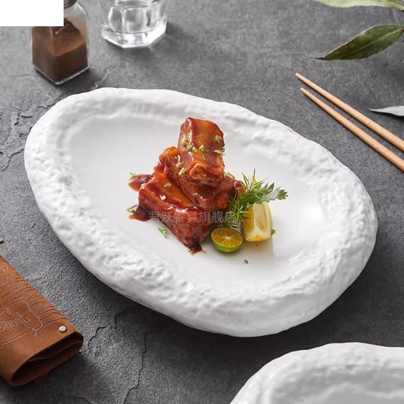 Platos De Comida Plato de cerámica con textura de piedra blanca pura for comedor, plato de postre for restaurante, plato de pasta, plato de sushi, vajilla creativa for cocinar Suministros Para La Fies