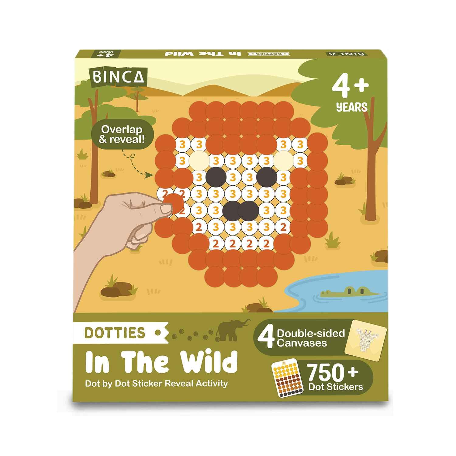 Binca Dotties Dot Art Activity Kit, 750+ Stickers, Wild Animals Mess-Free Activities, DIY Dot Sticker Art for Toddlers, Kids Travel Activities, Craft Kits & Gifts for Boys & Girls Ages 4,5,6,7