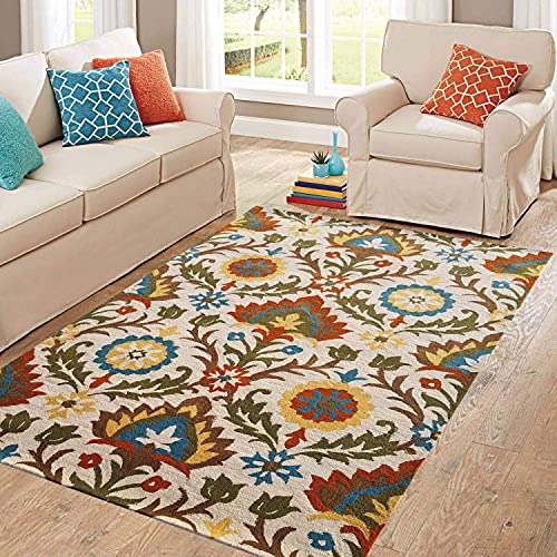 Image of Wool Handmade Hand Tufted Wool Carpet for Living Room Bedroom Home with Medium Thickness Size 6x9, Gold & Multi