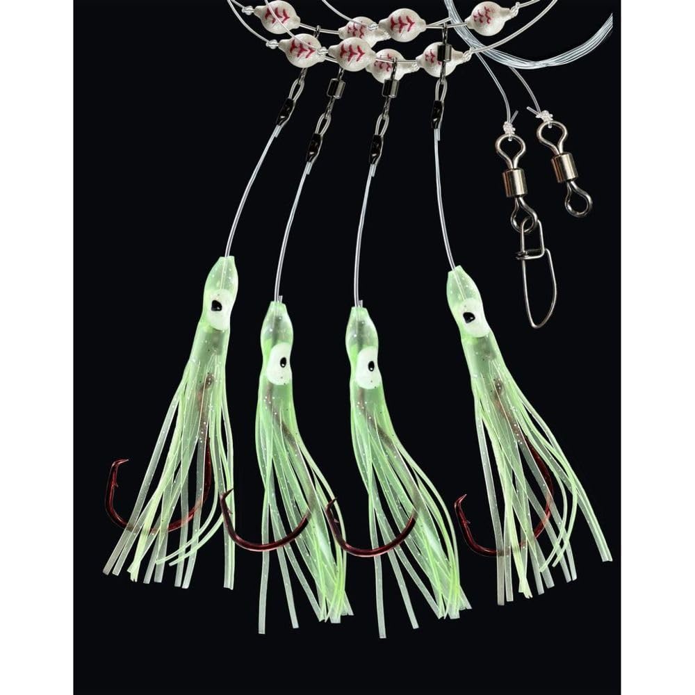 DEGA System karmazyna 4.0 by Torsten Ahrens, przypon głębinowy, 4 ramiona boczne, 6/0 Circle Hooks, perły UV/Luminous, 1,00 mm, 5,0 m