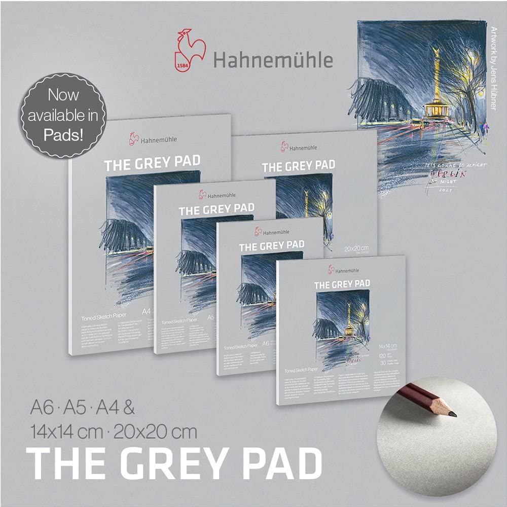 Hahnemühle The Grey Pad 120gsm 30 Sheets/60 Pages Sketch Pad Grey Tinted Paper (20x20), White,Grey, 20 x 20 - Image 4