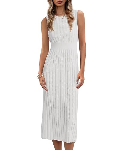 Danedvi Women's Knit Midi Tank Dress Sleeveless Ribbed Crew Neck