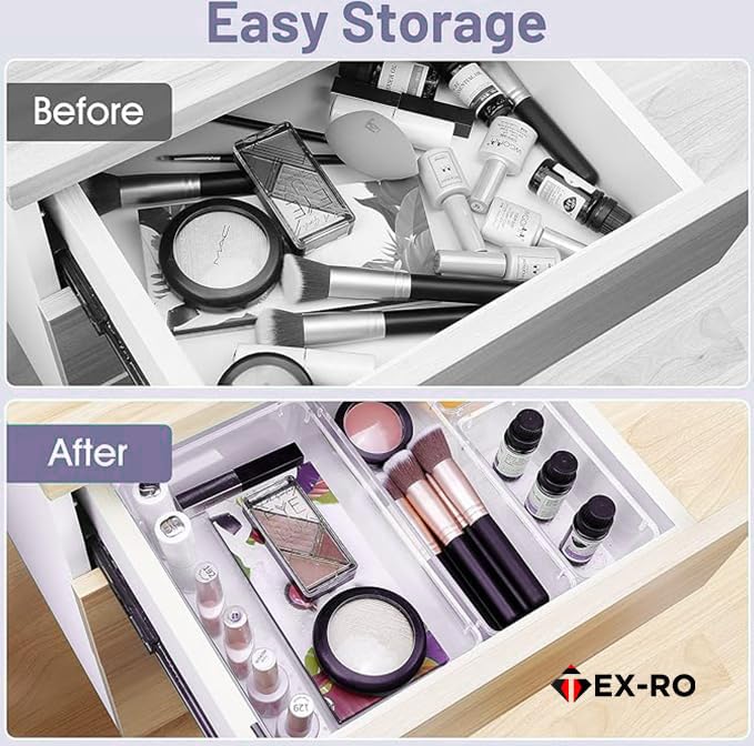 TEX-RO Drawer Organizer Tray/Multi-Purpose Drawers Organisers/Dressing Table Organiser & Make up Organiser/Perfect for Cosmetics, Jewelry, Kitchen and Bathroom (21 pcs, Transparent) - Image 6