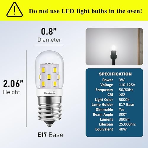 Miniatura 3 de Bombillas LED de microondas debajo del capó equivalente a 40 W, bombilla LED E17 regulable para campana extractora, 3 W, 380 lúmenes, bombilla LED