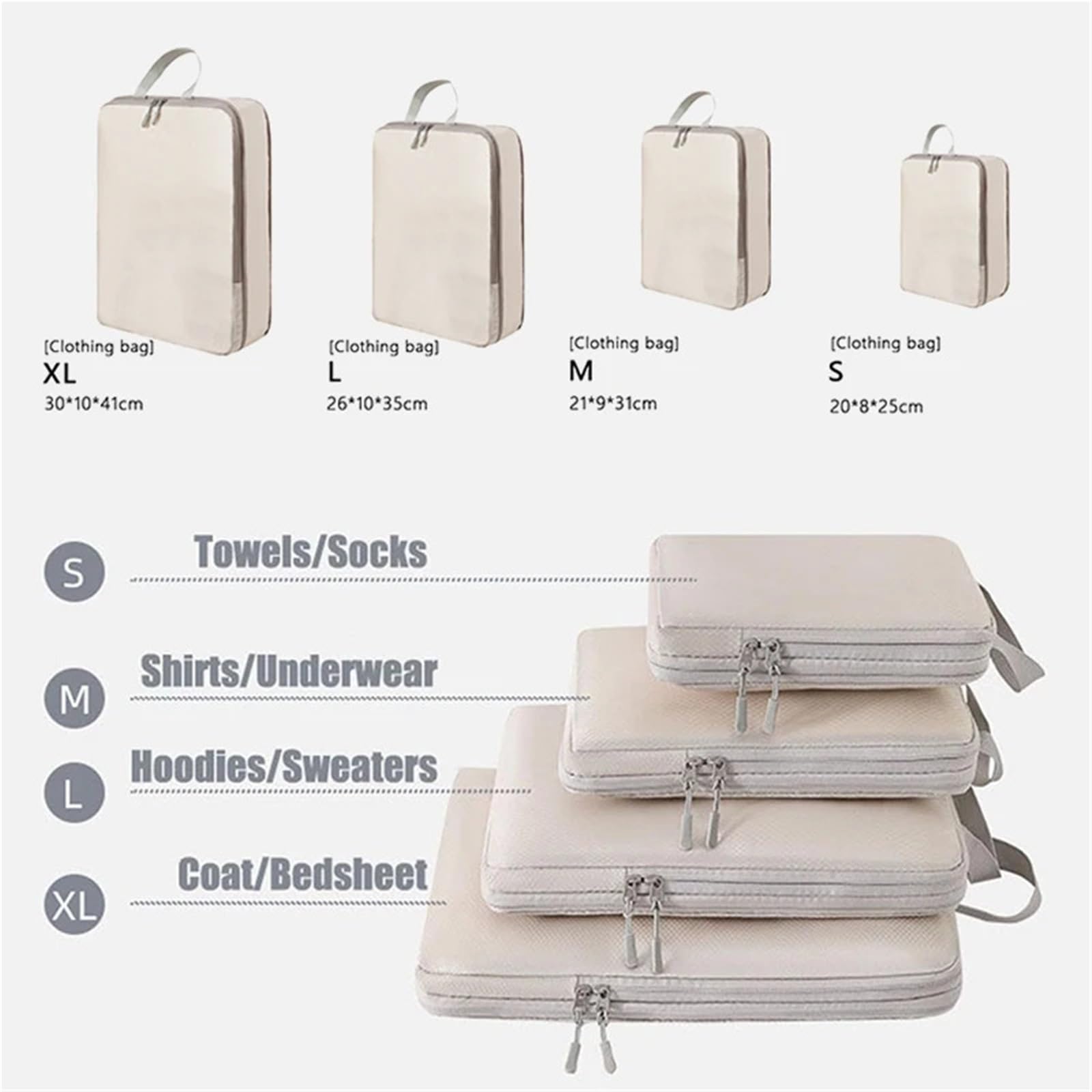 2 set/8 pezzi di cubi compressione portatili da viaggio, borse organizer impermeabili for valigie, vestiti Organizer per valigie(Black)