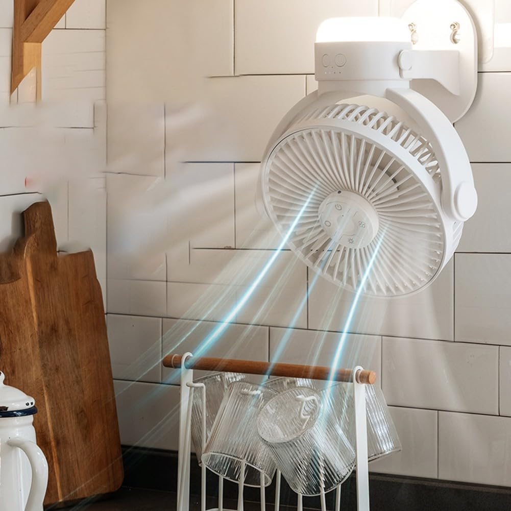 Zoegneer Ventilateur mural rechargeable et portable avec inclinaison réglable pour cuisine, salle de bain, dortoir