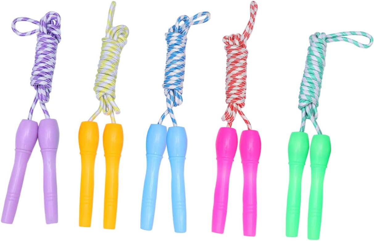 VALICLUD 12pcs ’s Jump Ropes with Plastic Handles and Cotton Rope, Outdoor Skipping Equipment, Vibrant Color Randomized Set Random Color