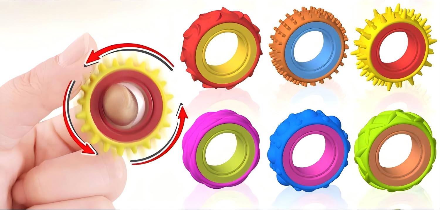 Verazquy 6 Pack Multicolor Sensory Fidget Rings for Anxiety ADHD Autism Stress for Adults Kids