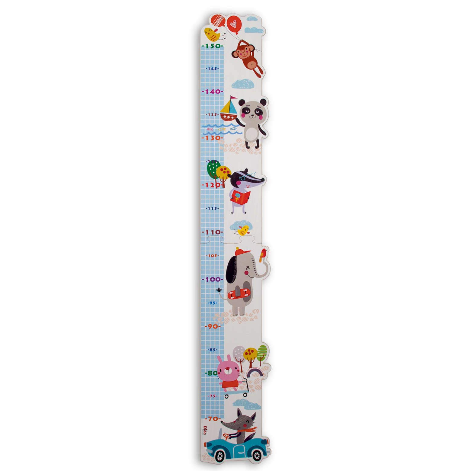 Dida Metro da Parete in Legno per Bambini con Allegri Animaletti, Grafico di Crescita fino a 150 cm, Misuratore Altezza