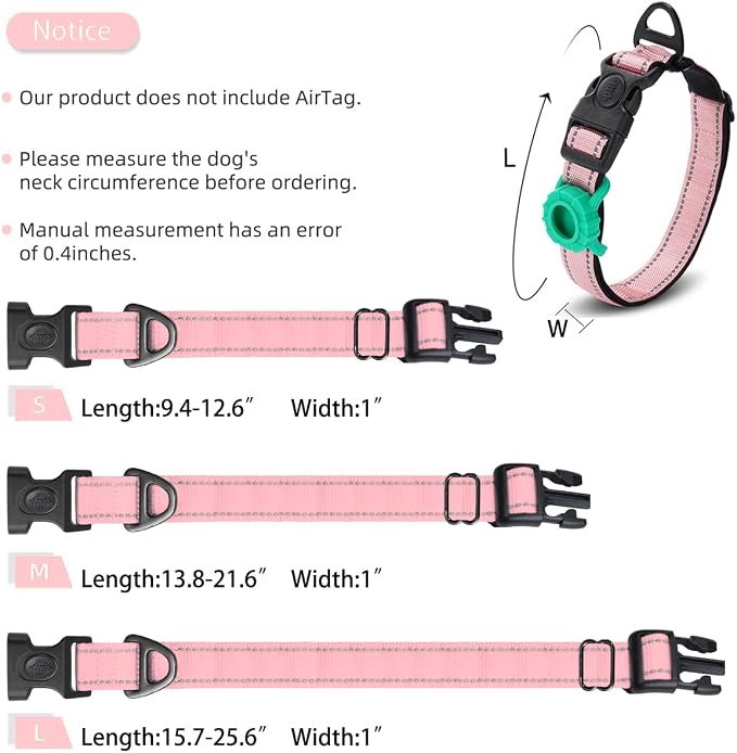 Collar para perros JSXD con AirTag y reflexivo rosa tamaño L miniatura 5