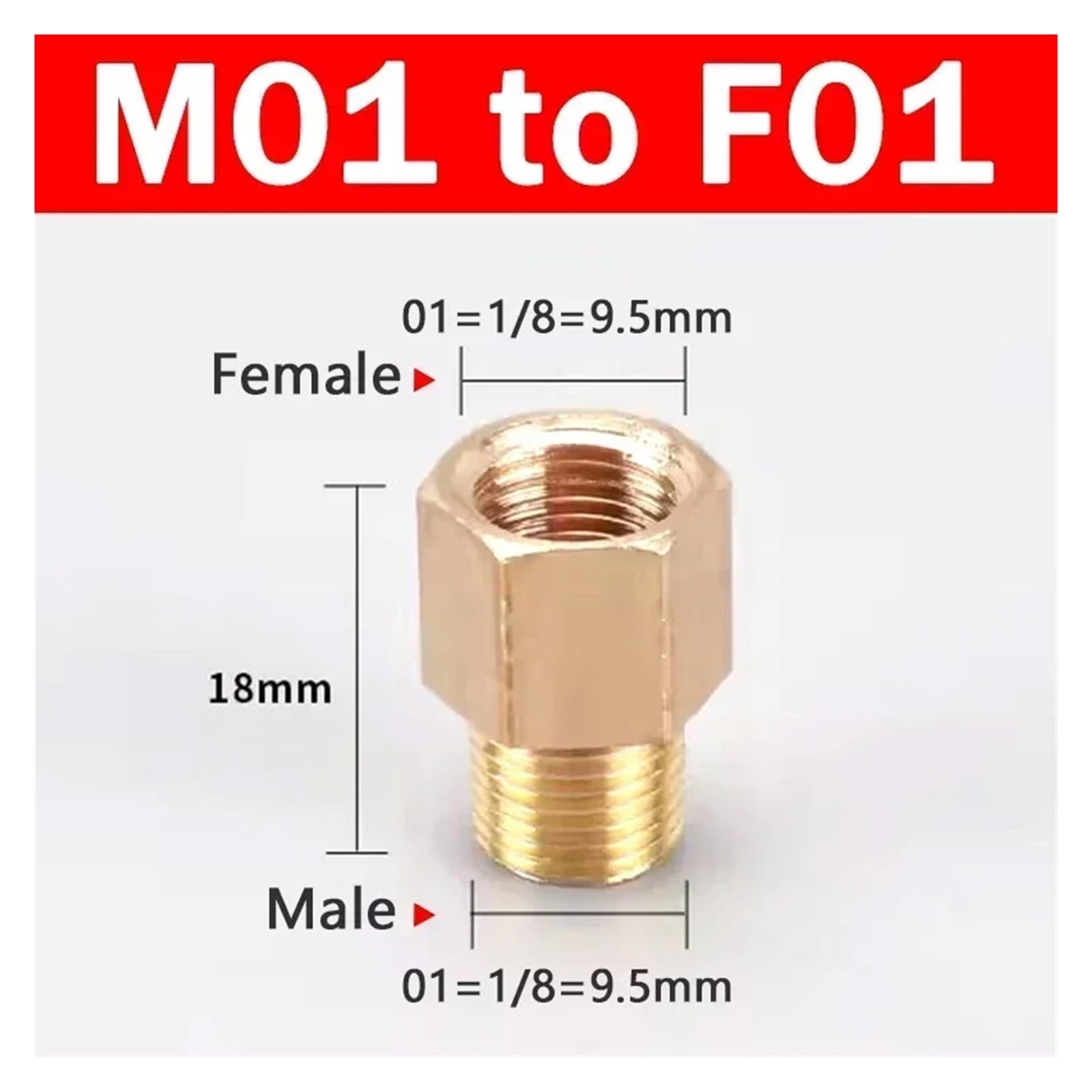 10 conectores de tubería de latón con buje hexagonal de rosca macho a hembra de 1/8", 1/4", 3/8" y 1/2".(M01-F01,200 PCS)