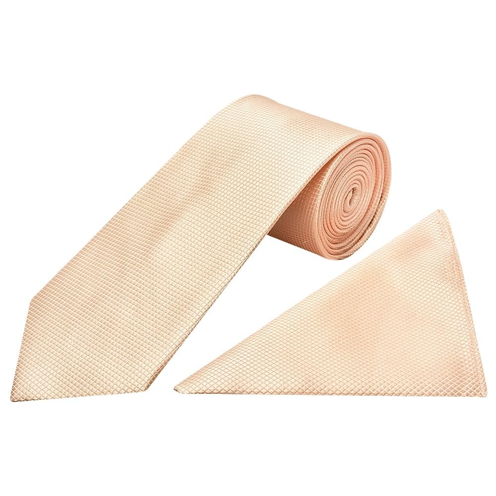 Ties R Us Men's Peach Light Diamond Classic Tie And Handkerchief Set