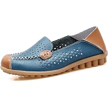 WERWAES Casual Breathable Loafers for Womens Leather Retro Classic Slip-on Penny Ladies Boat Flats Shoes Comfort Walking Driving Outdoor Moccasins Loafers