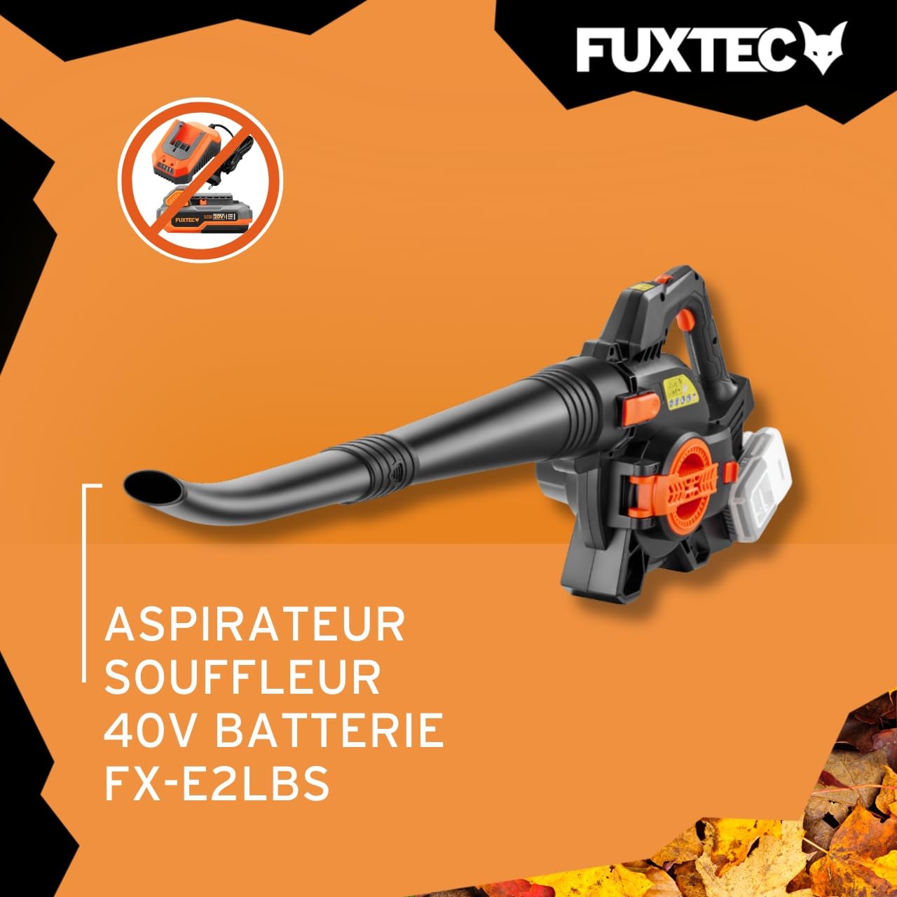 Souffleur de Feuilles sans Fil FUXTEC • FX-E1LB20 • Batterie et Chargeur Non Inclus • Compatible Batterie 20V E1 • Jusqu'à 38 m/s • Vitesse réglable • Léger 2 kg