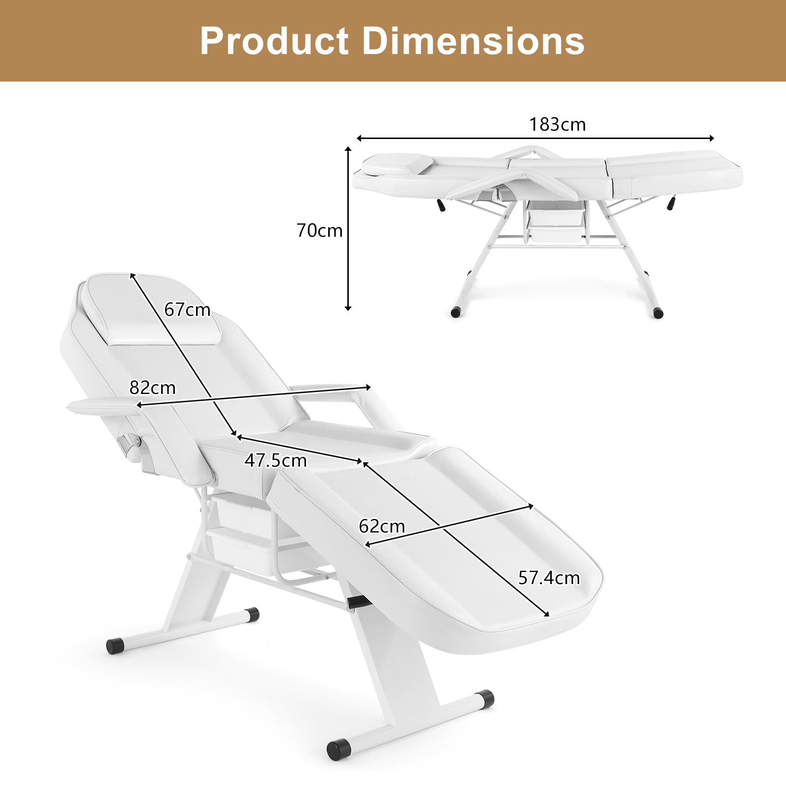 Bonnlo - Mesa de masaje, cama de esteticista, mesa estética, profesional, mesa de tatuaje profesional, cama de belleza, equipo de salón de belleza ajustable spa (blanco, cajones)