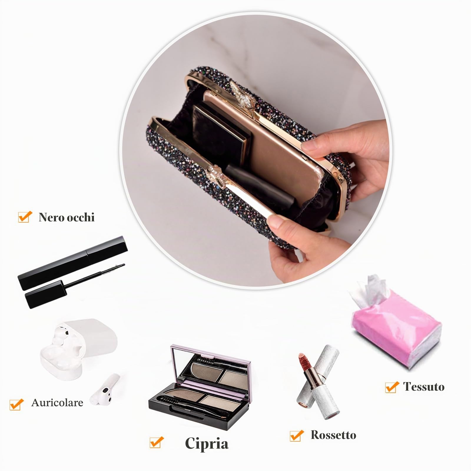 CORIOS Borsetta da Sera con Perle Donna Paillettes Clutch Pochette Piccolo con Catena Lusso Strass a Spalla Scintillante Sposa Elegante per Cocktail Festa Party Tracolla Blu