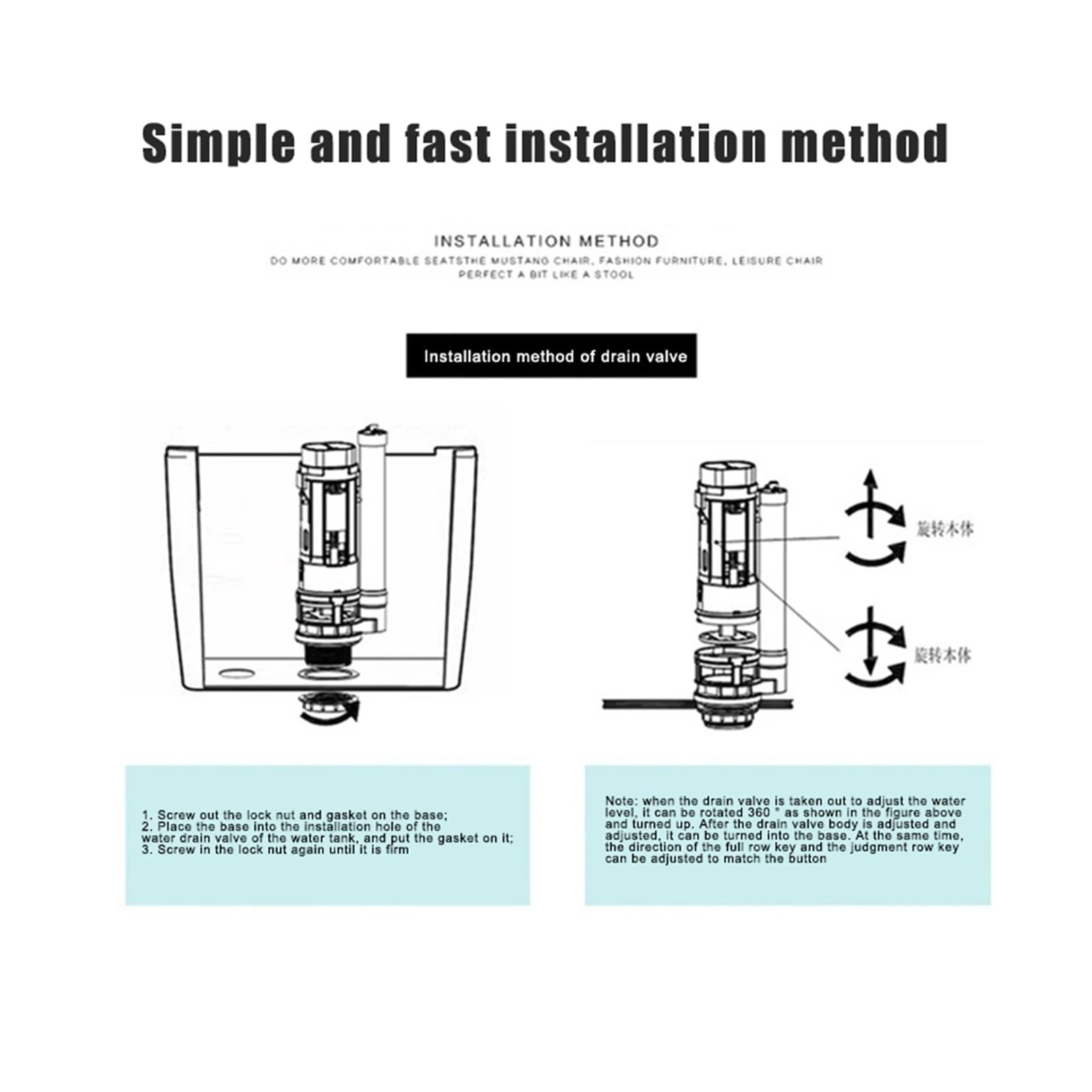 Fluxómetro manual para inodoro Válvula De Doble Descarga For Inodoro Lateral Conectado, Fácil Usar, Con Botón Pulsador Dividido Y Tanque Agua. Accesorios(21cm)