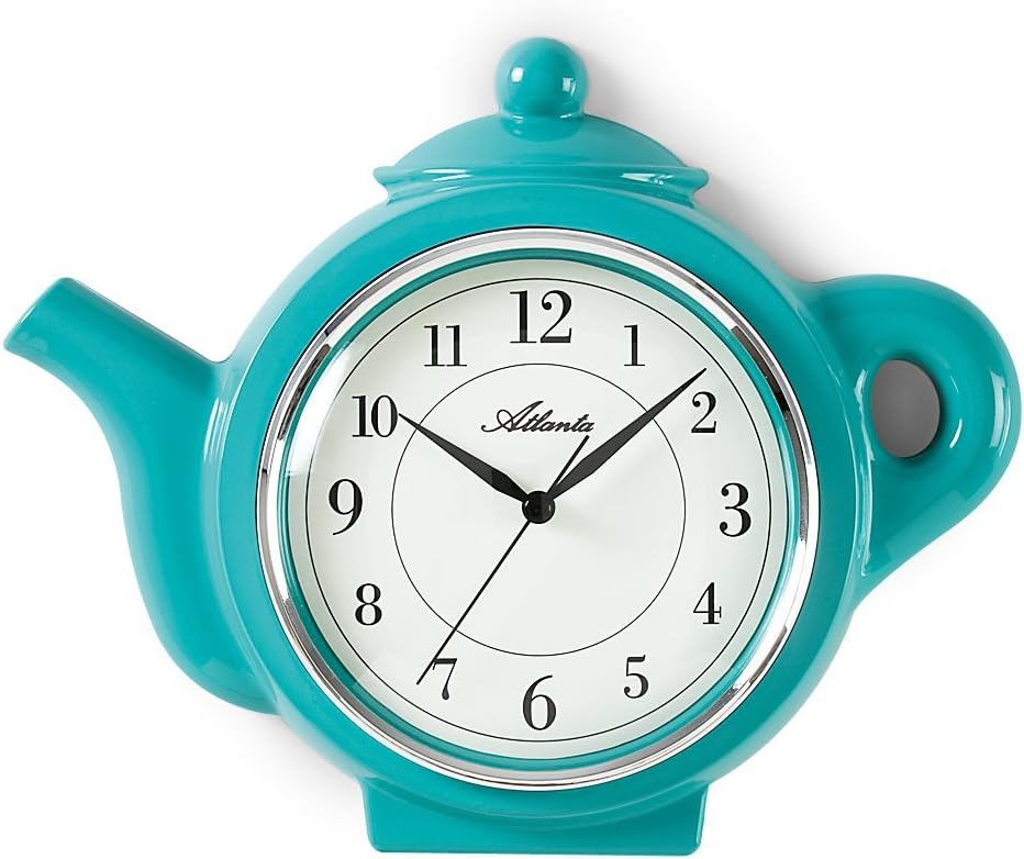 Atlanta Kitchen Wall Clock Tea Pot Green Quartz - 6125-6